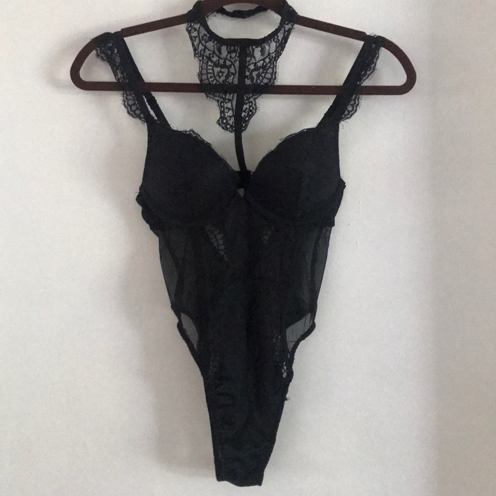 Sexy T neck black one piece lingerie